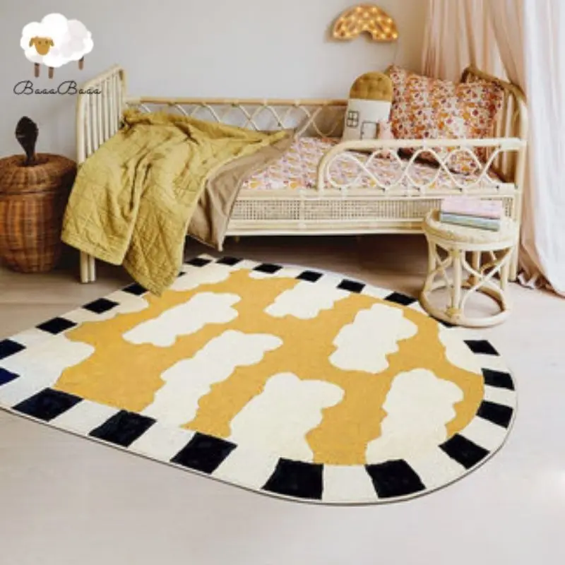 Желтый детский напольный коврик для ползания, детский ковер для гостиной, противоскользящие коврики большого размера с облачным принтом, коврики для волнистой спальни