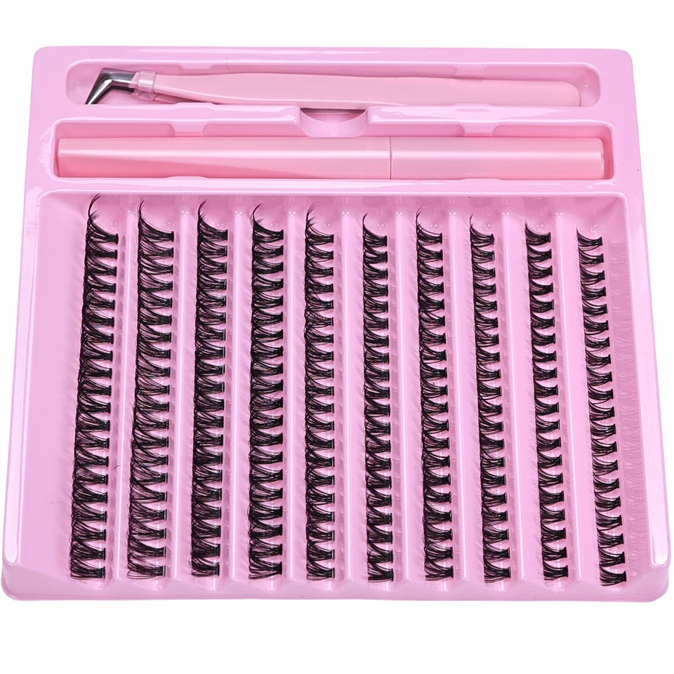 Kit de Extensión de Pestañas DIY, 200pcs, Racimos, Wispy, Rizo D, con Pegamento y Pinzas, para Uso Profesional y Casero 6