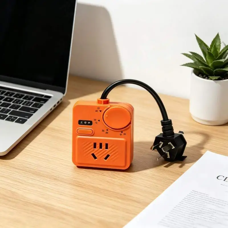 Orange Adjustable Voltage Regulator Power Socket With Control Knob Overload Protection For Home Office Dorm Use