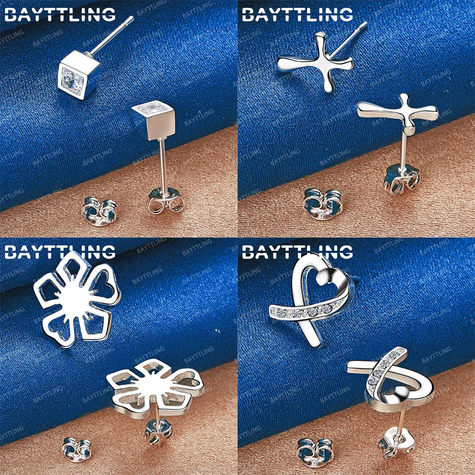 

Luxury 925 Sterling Silver Simple Square Zirconia Cross Stud Earrings Women Gift Jewelry Accessories Wedding