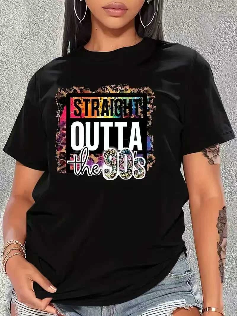 

Женская винтажная футболка больших размеров в стиле ретро 90-х годов, мягкая дышащая футболка с жирным текстом «прямой вырез 90-х», цвет ретро
