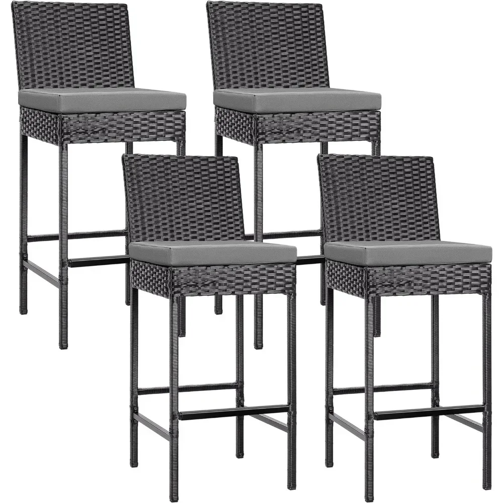 

4 outdoor wicker garden chairs, rattan furniture with soft cushions, black chairs, garden