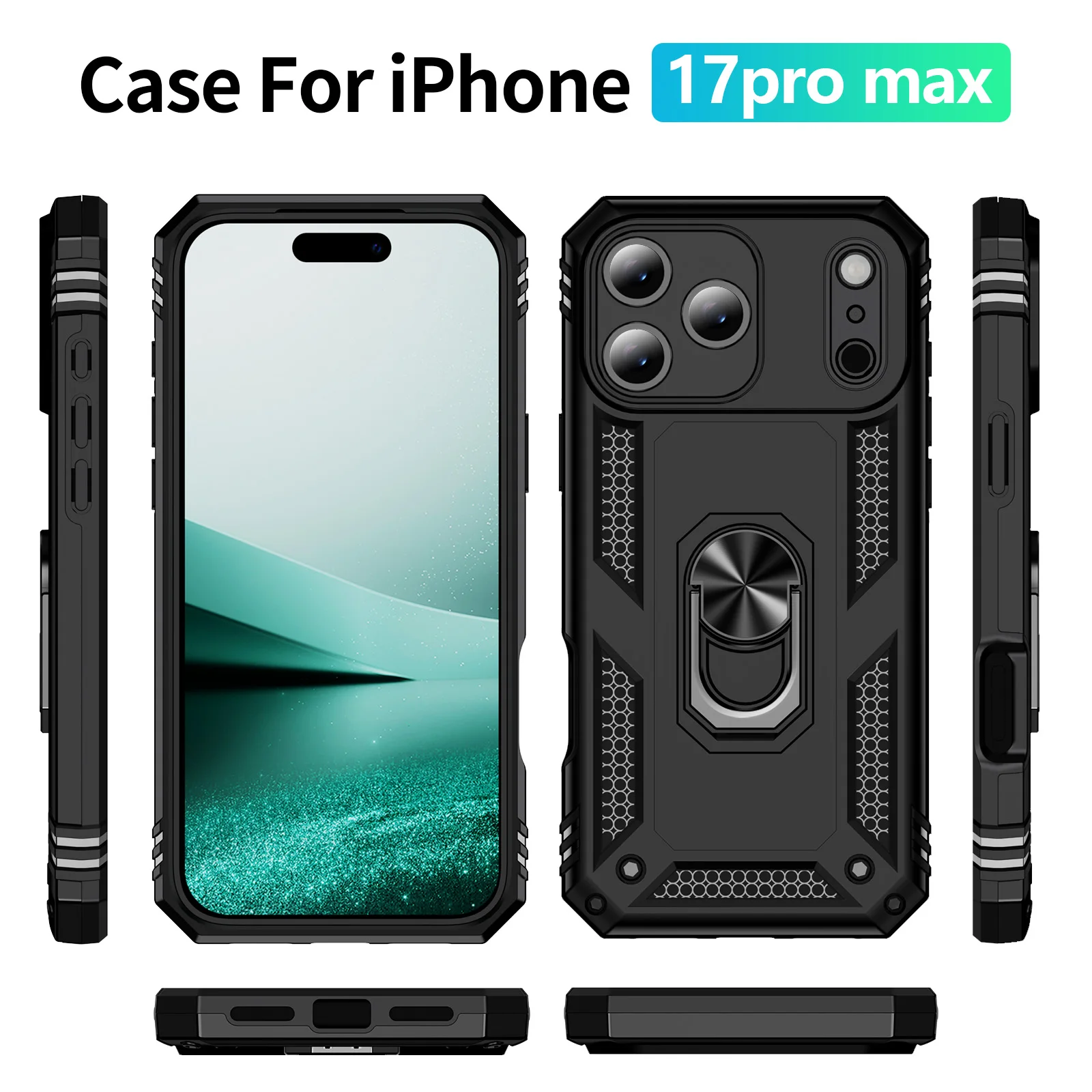 Für IiPhone 17 16 Pro Max Gepanzerte Vier Ecke Anti Fall Telefon Fall Für iPhone 17 Air 16 Plus 16E ring Halter Telefon Fall