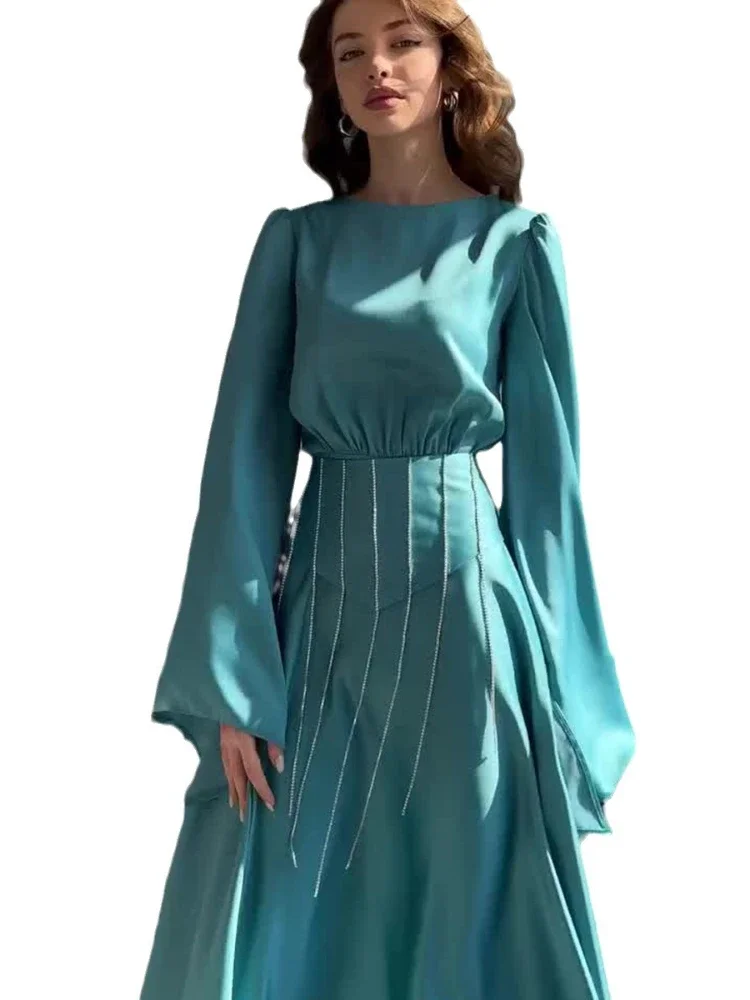 فستان حفلات عيد الميلاد الإسلامي عباية نسائية من الساتان المغرب رمضان برباط عبايات فيستدوس لارجو إسلام دبي رداء عربي طويل 2026 #5