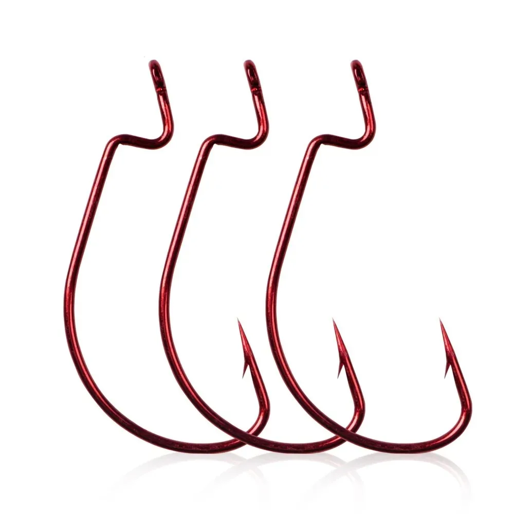 

10pcs Carbon Steel Wide Crank Offset Fishing Hooks Set, Barbed Bass Carp Fish Hook for Soft Worm Lure, Size 5/0# to 2#