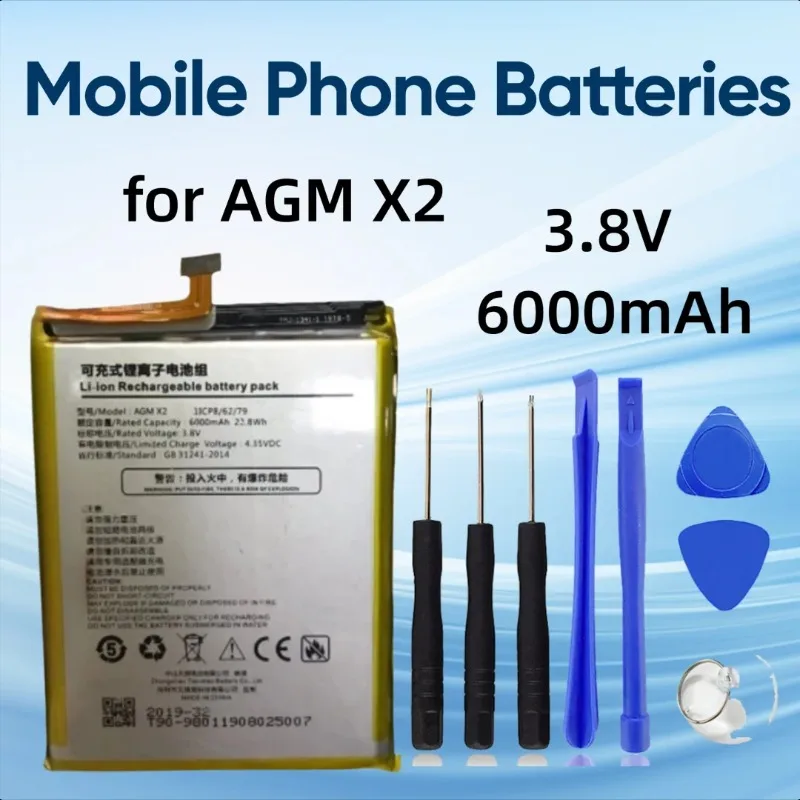 

Совершенно новый аккумулятор 3,8 В, 6000 мАч для мобильных телефонов AGM X2 22,8 Втч
