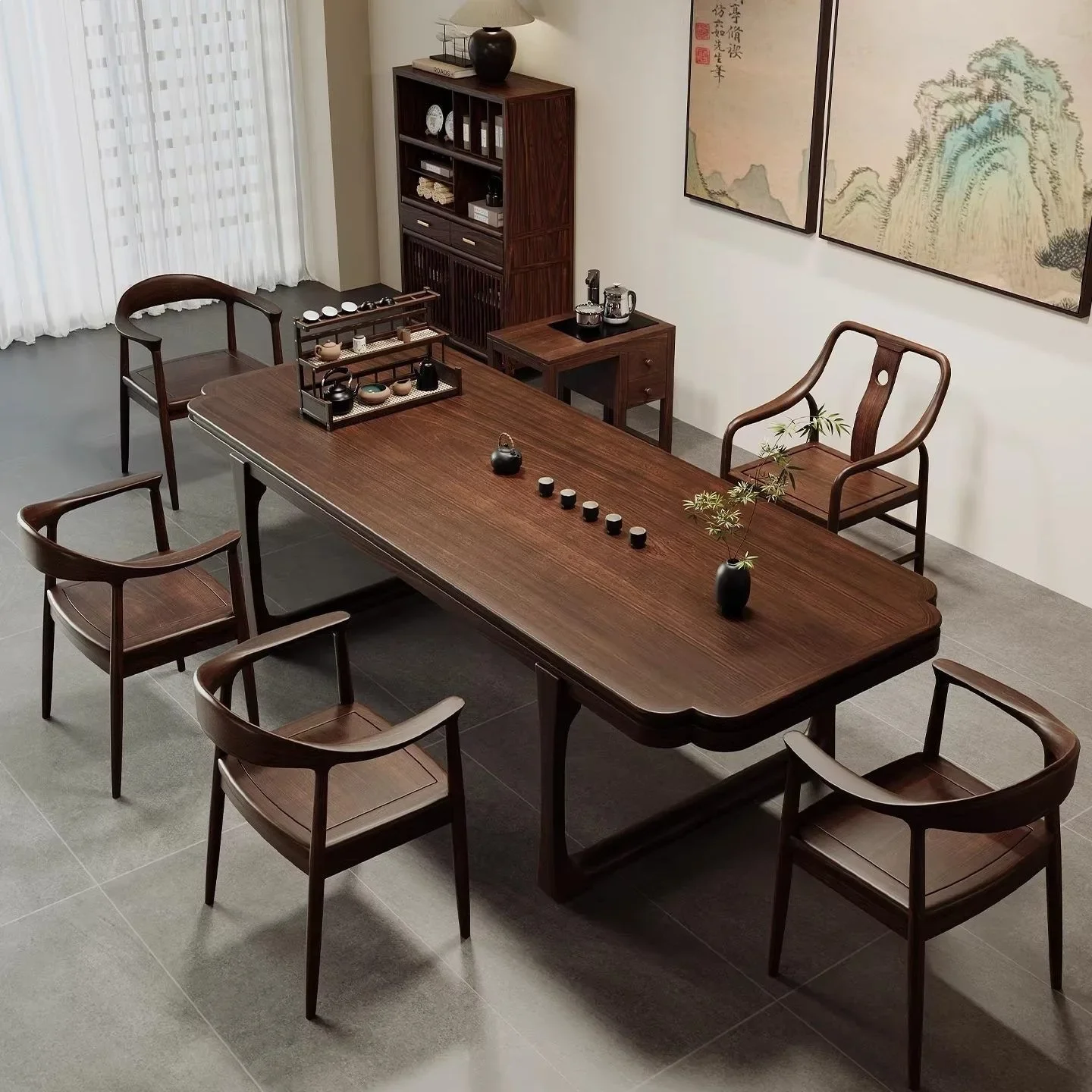 

Song-style aesthetic tea table New Chinese-style South American black walnut tea table and chair combination B & B hotel living