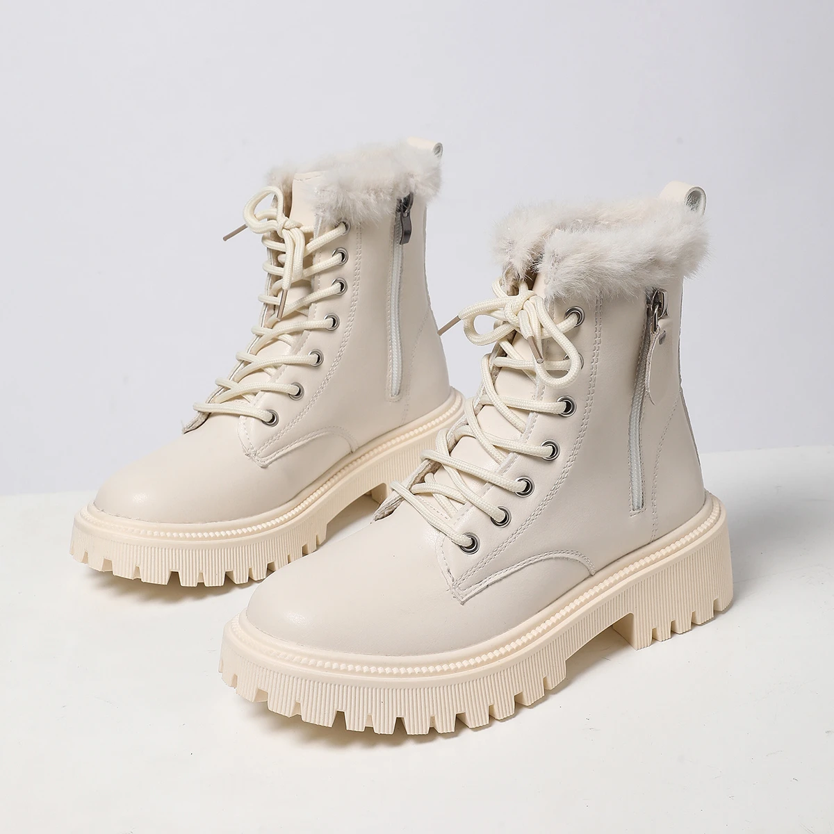 

Winter Women Cotton Shoes Fashion Round Toe Leather Non-Slip Platform Booties Trend Casual Warm Women High-top Boots Botas Mujer