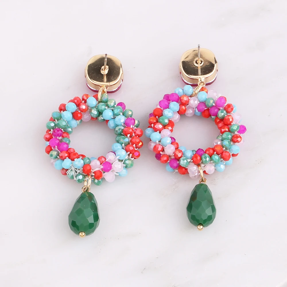 Sehuoran Crystal Beads Round Drop Earrings For Woman Crystal Stone Oorbellen Wedding Earrings Tiger Butterfly Festival Earrings