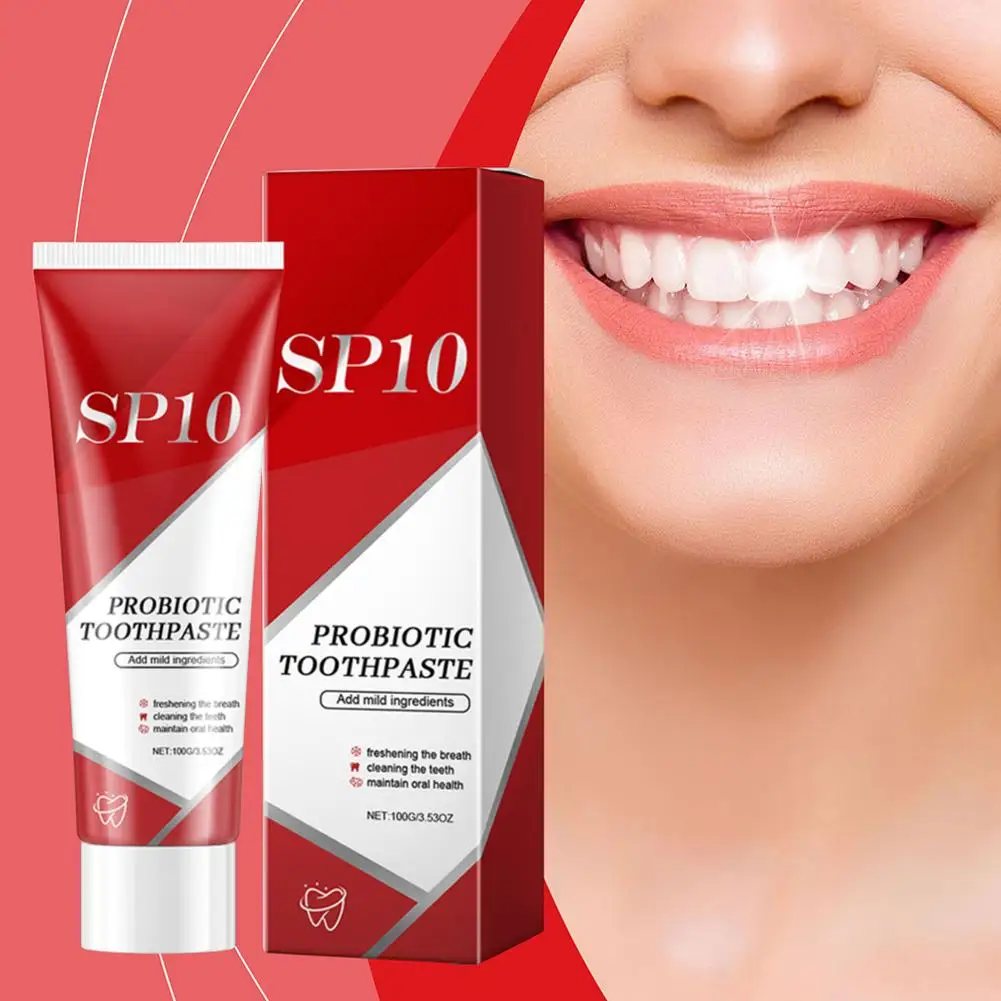 Sp-10 100g ยาสีฟันโปรไบโอติกฟันลบคราบจุลินทรีย์ฟัน Whitener Oral สุขอนามัย Clean Fresh Breath Oral Care ยาสีฟันสูตรเกลือผสมฟลูออไรด์ผสานพลังสมุนไพรฟันขาวสะอาดลดกลิ่นปาก