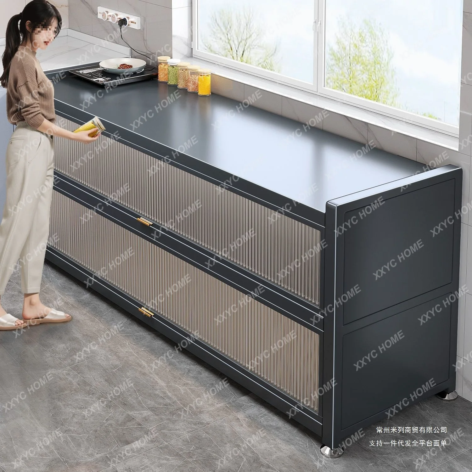 Kitchen shelves Floor-to-ceiling multi-layer storage cabinets Microwave ovens Household multi-functional cabinets with doors