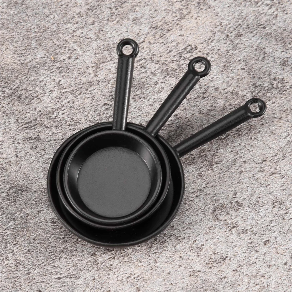 1/12 Scale 3pcs Dollhouse Miniature Metal Frying Pans Cooking Pot Cookware Kitchen Accessory Black HOT