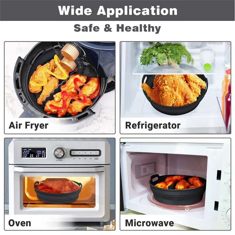 A84G-Air FryerซิลิโคนLiners 8.5 นิ้วสําหรับ 5 ถึง 8 Qtนํากลับมาใช้ใหม่พร้อมDividerพับAir Fryerหม้อซิลิโคนNon-Stick