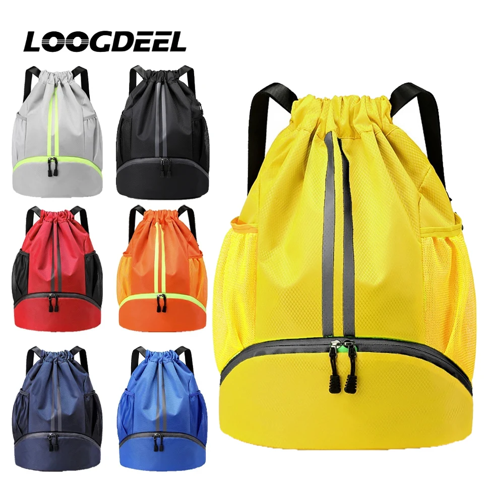 

Сумка для баскетбола и футбола Loogdeel с разделением на сухое и влажное отделение, сумка для хранения купальников, спортивный рюкзак для тренировок и фитнеса на шнурке