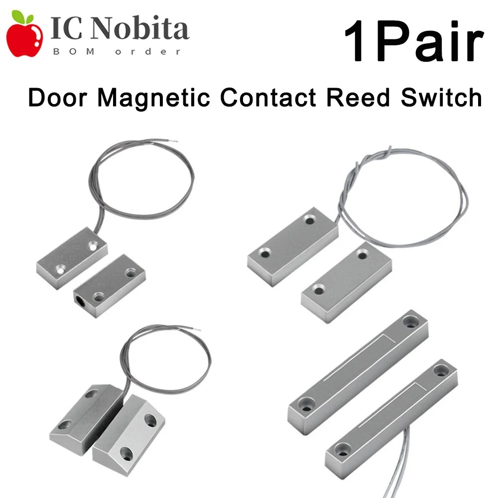 1Pair Wired Magnetic Door Window Contact Switch Heavy Duty Iron Door Sensor Reed Switch for Alarm System Normally Open Closed NC