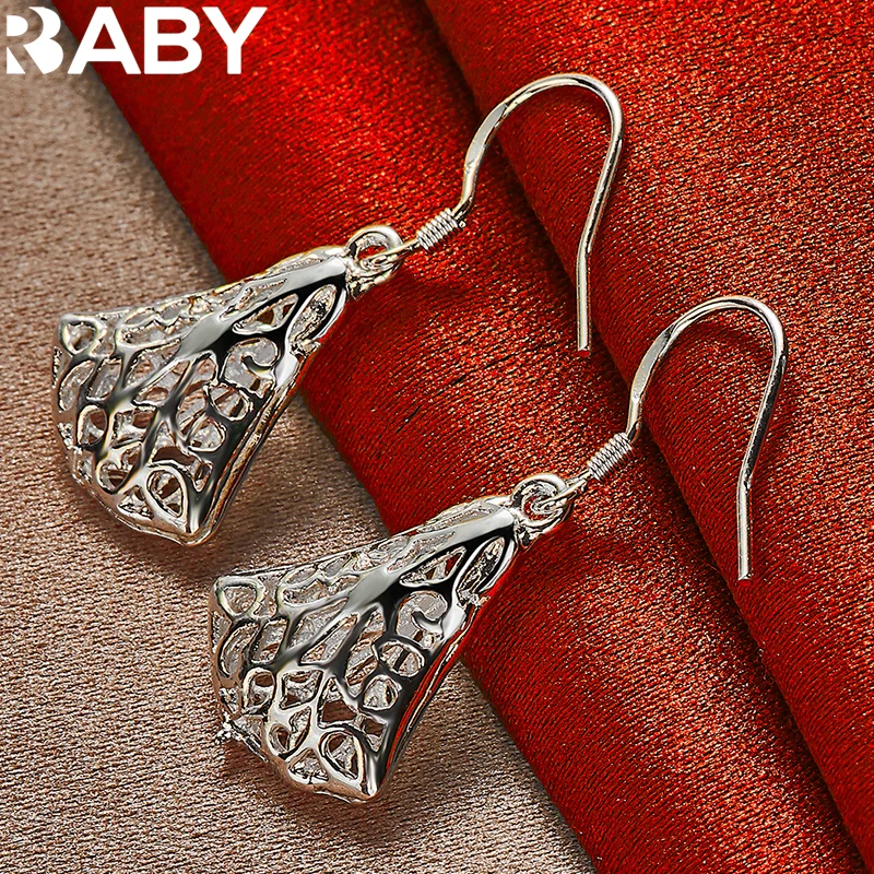 925 Sterling Silver Retro Hollow Sector Drop Earring For Woman Wedding Engagement Party Accessories Fashion Charm Jewelry Gift