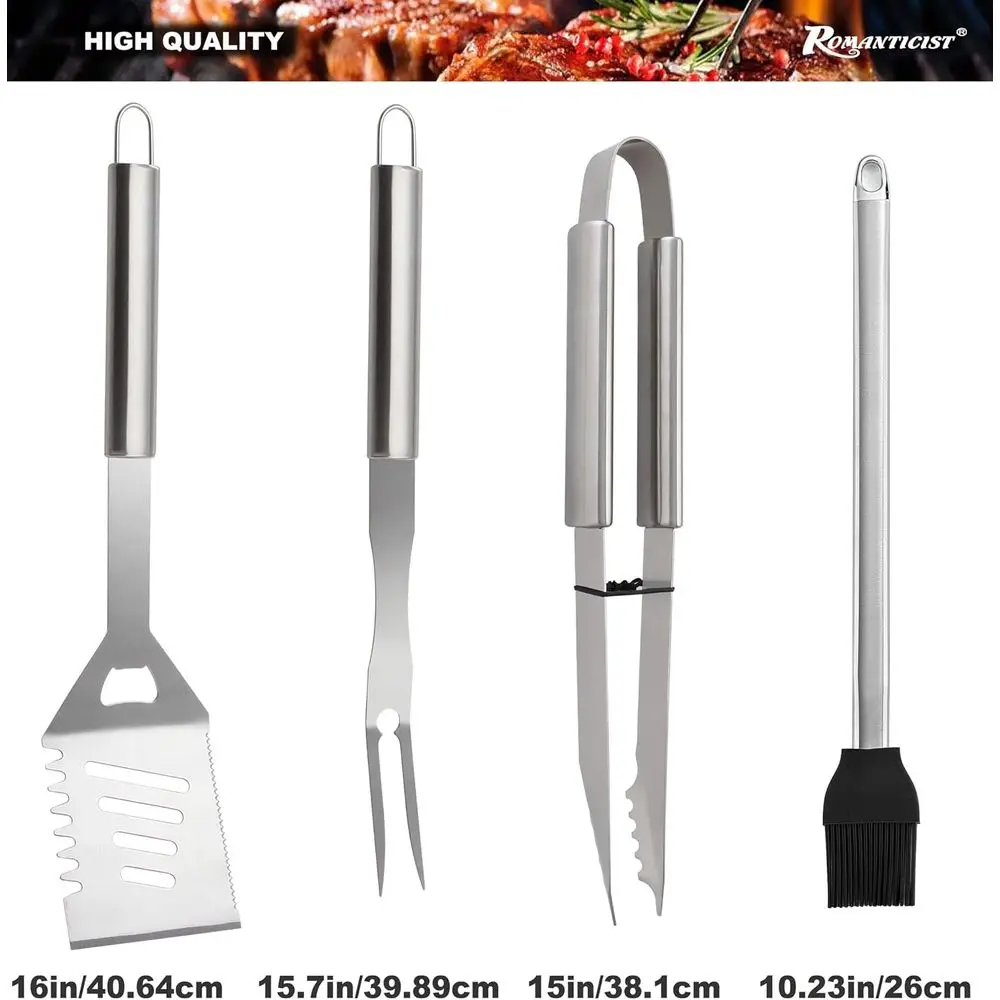 23pcs Must-Have BBQ Grill Accessories Set with Thermometer in Case - Stainless Steel Barbecue Tool Set with 2 Grill Mats or Back