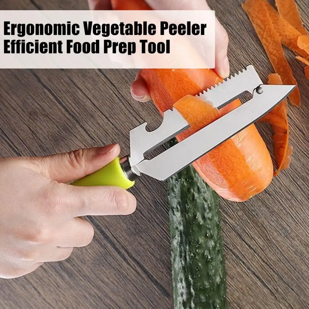 Multifunctional Vegetable Peeler with Comfort Handle Stainless Steel Curved Blade Built-in Bottle Opener Kitchen Tool for Apples