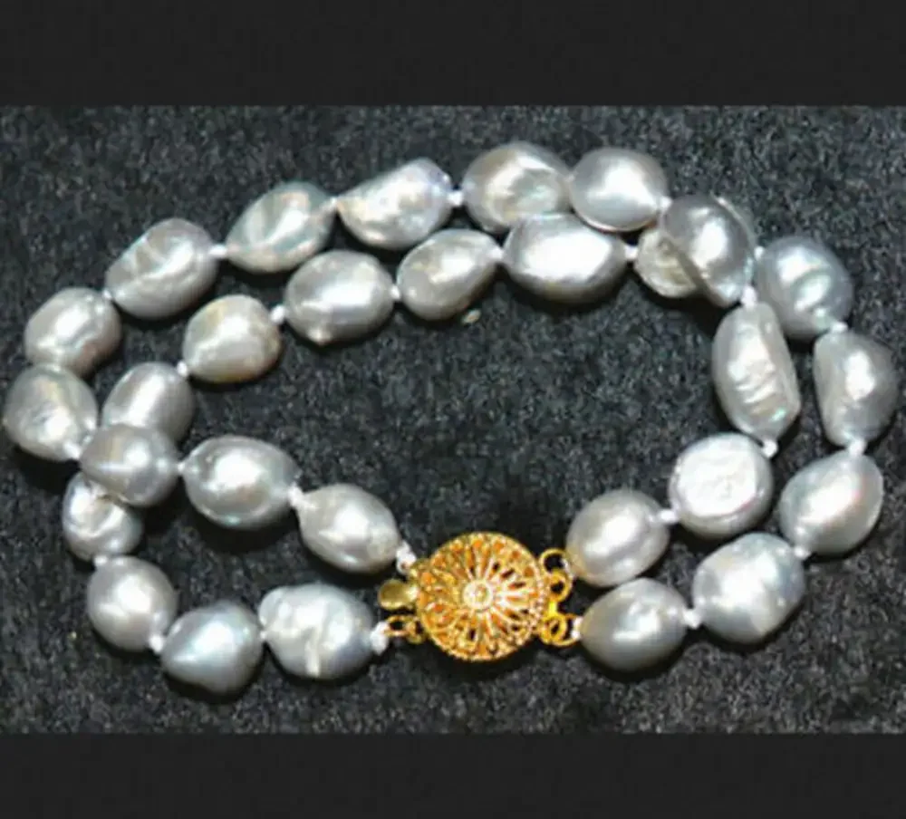 

Genuine natural 2 Rows 9-10mm Freshwater Gray baroque cultured pearl bracelet 7.5"