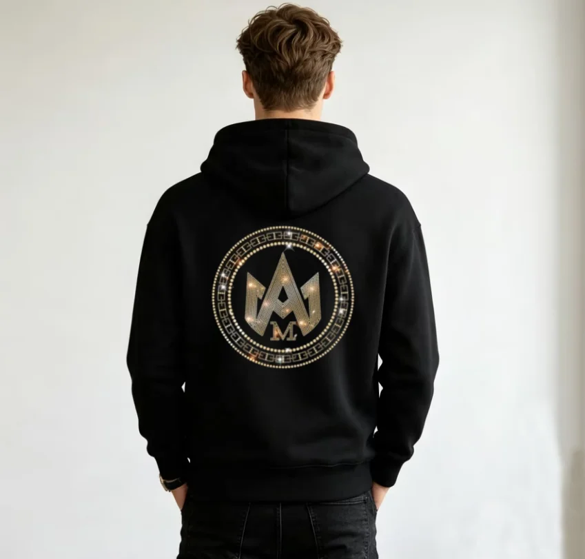 High Quality Designer Rhinestone Hoodie Men Trendy European Casual Sweatshirt