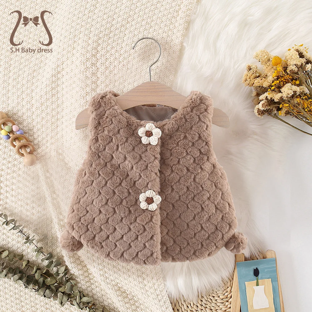 Cute Little Flowers Children Clothes Baby Girl Winter Vest Fashion Toddlers Wear Warm Soft Kids' Costume 0-3 Y Infants Clothing