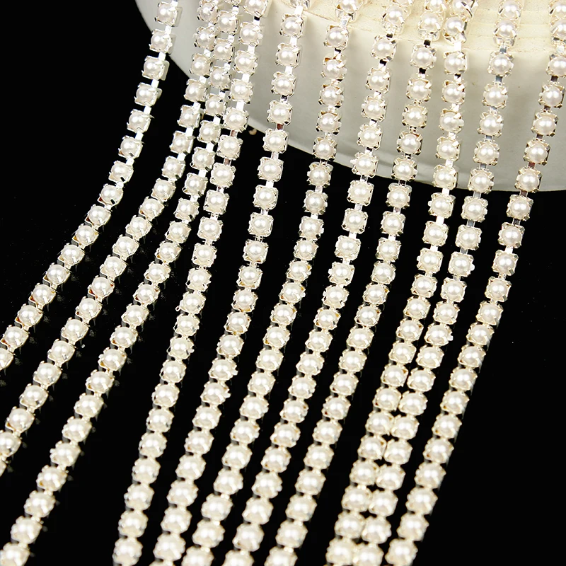 Classic Gold And Silver Claw Chain Resin Pearl 1.5-3MM Size Apparel Sewing DIY Manicure Beauty Accessories 5/10Yard