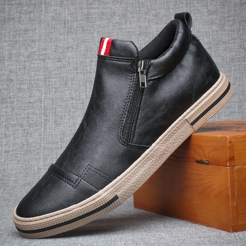 2023 New Style Slip-on Side Zip Men Boots Autumn Fashion High-Top Sneaker Shoes British All-match Casual Wear-Resistant Shoe