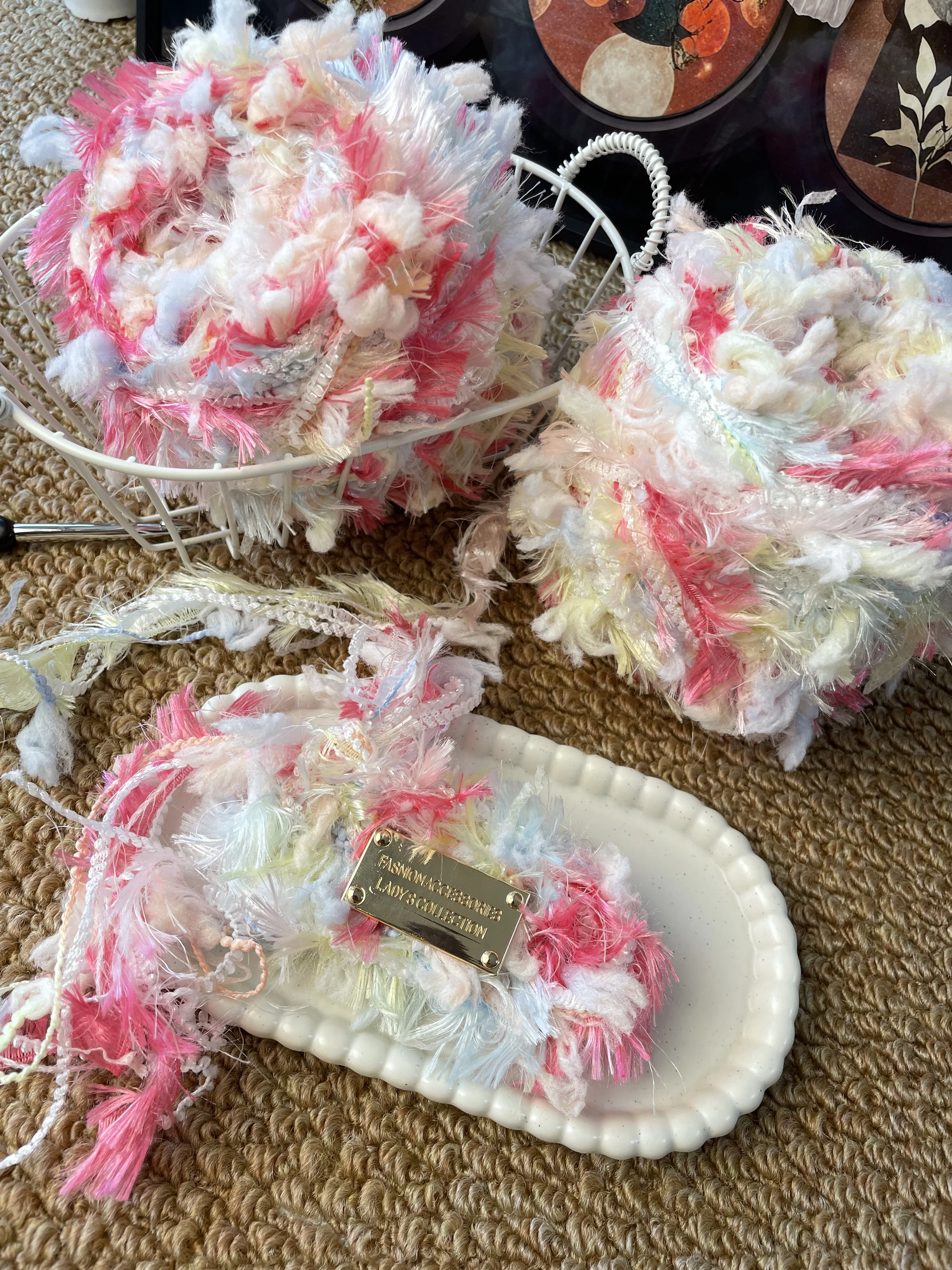 200g Featured Handmade Mixed Yarn Fancy Yarn Crochet Flower Thread DIY Hair Clip ,Bag, Handmade Artwork ,Holiday Gift view 3