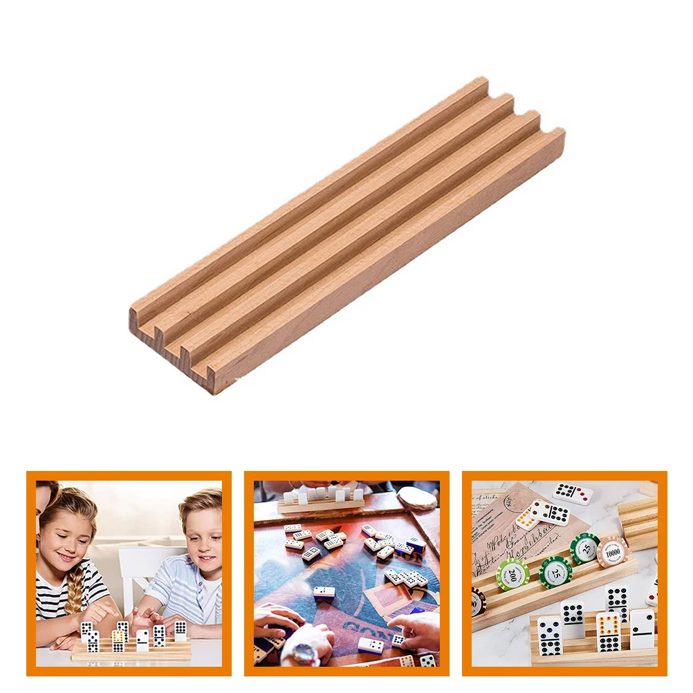 Natural Wood Domino Rack Wooden Base Multi-Function Game Holder Storage Slots For Cards Tiles Smooth Surface Family Game