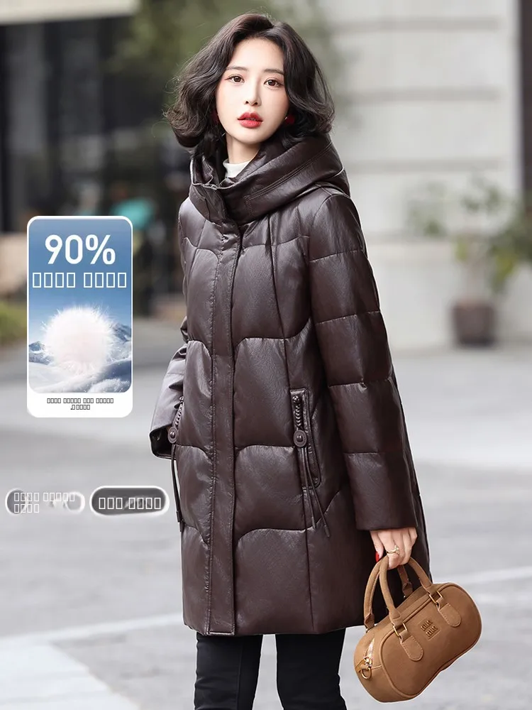 

Женская зимняя куртка из натуральной овчины Haining с пуховым наполнителем, высококачественная, уютная, теплая, повседневная, маленького размера