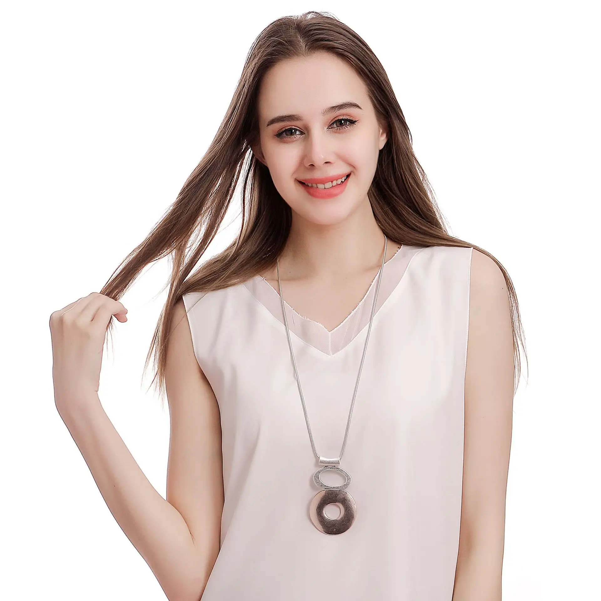 European and American foreign trade wind geometric long alloy women sand fashion necklace sweater