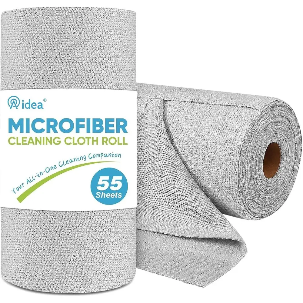 

Grey Microfiber Cleaning Cloth Roll, 55-Sheet Shop Towels, Reusable Rags for Cars, Workshop, Home & Kitchen