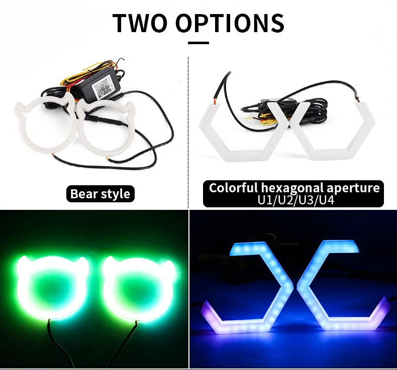 2 Stück RGB Angel Eyes Sechseckige Halo-Ringe Lichter mit Blinker APP Bluetooth LED Motorrad Nachrüstung DRL Auto-Scheinwerfer 12V – Detail 2