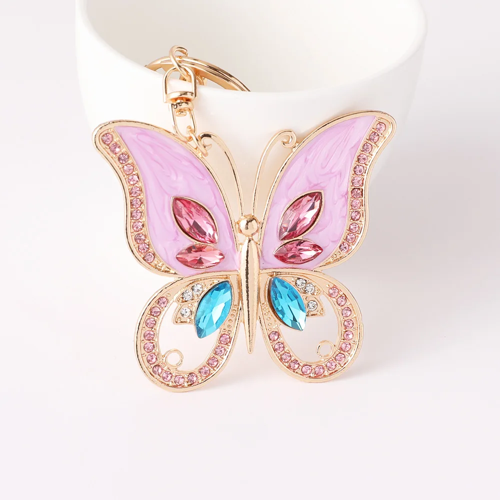 

Fashion Pink Butterfly Luxury Glitter Keychains High Quality Bags Accessories Keyring Jewelry Wholesale