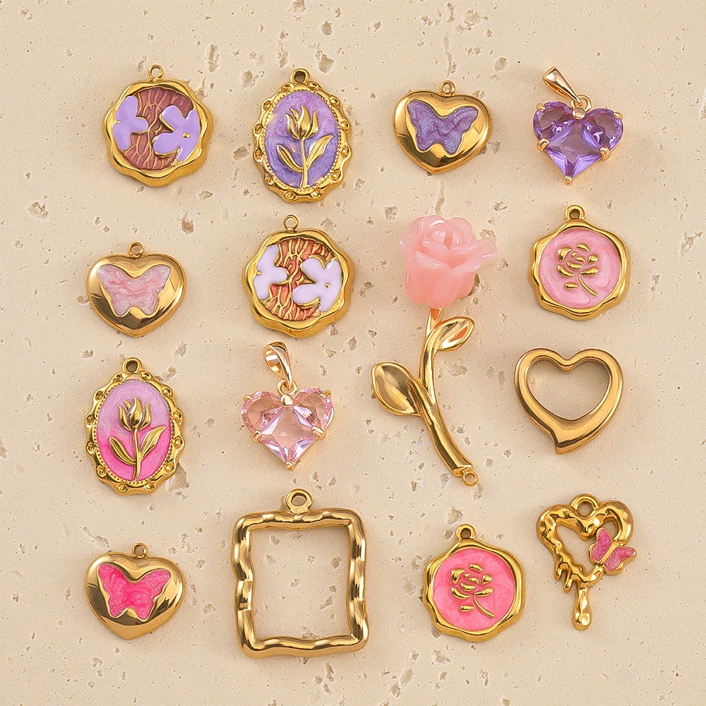 Stainless Steel Pendant Series Pink and Purple Cute Pendant Multiple Choice Earring Components DIY Necklace Jewelry Accessories