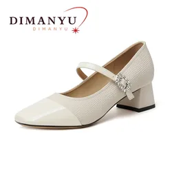 DIMANYU buty Mary Jane moda damska 2024, wiosna nowe oryginalne skórzane buty damskie średni obcas antypoślizgowe damskie buty biurowe