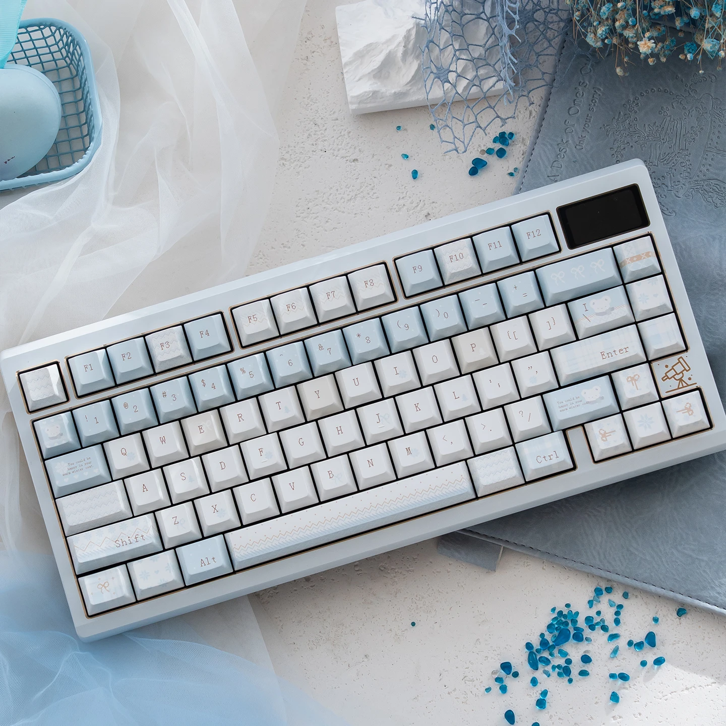 Winter Letter Keycaps Dye Sub Cherry Profile PBT Keycaps Blue Custom For MX 64/75/87/96/104 Mechanical Keyboard