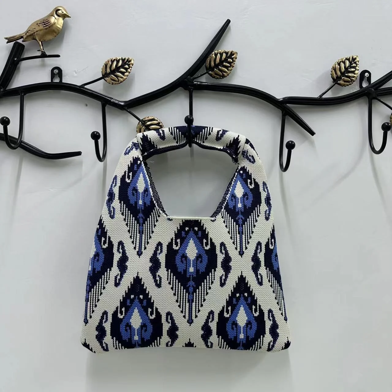 Cross-Border New Women's Woven Bag Daily Hand-Held Knitted Bag Ethnic Style Hand-Lifted Bag Soft Polyester Shoulder Bag
