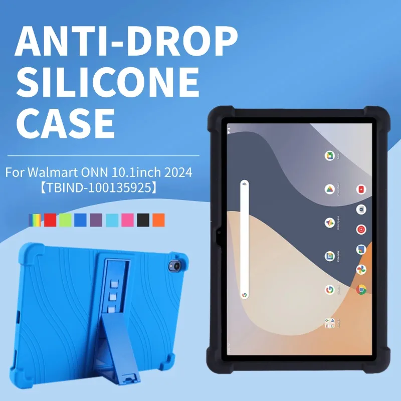

For Walmart ONN 10.1inch 100135925 2024 Tablet Case Shockproof Airbags Soft Silicone Ajustable Stand Precise Cutouts Cover