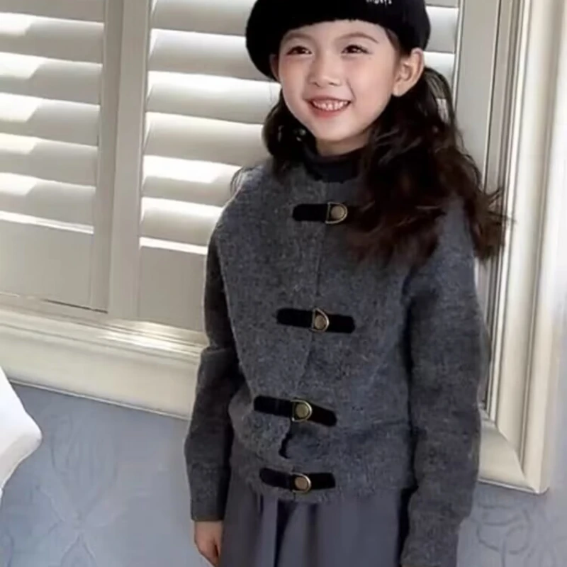 Girl Sweater Cardigan Autumn Outfit New Korean Version Children Top Loose Knit Jacket Stylish Simple