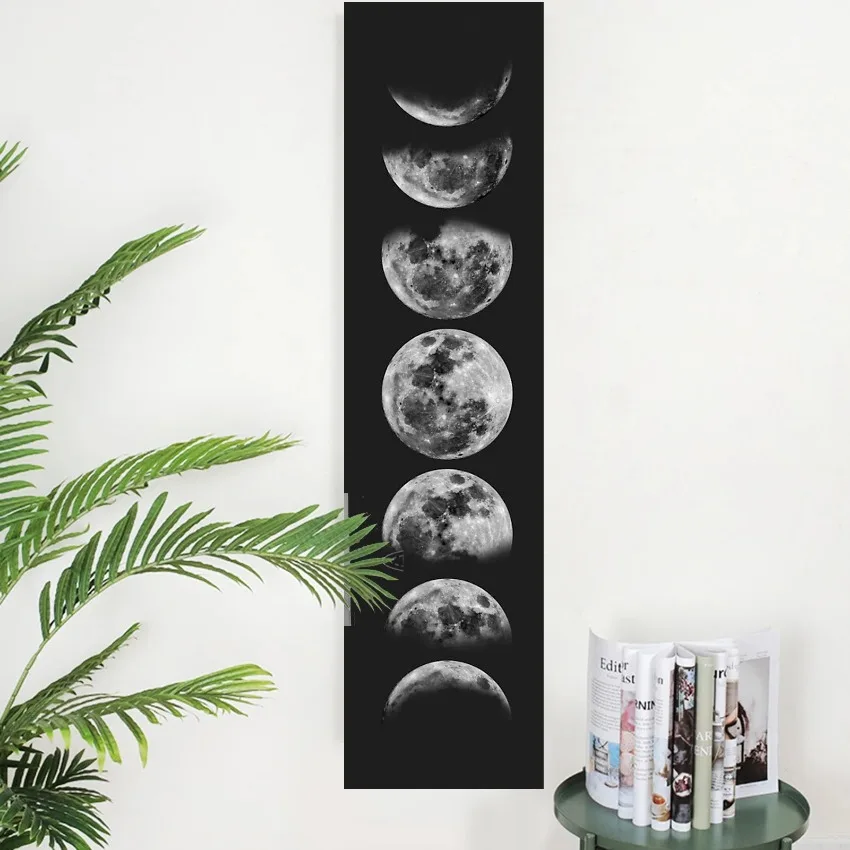 Moon Phase Galaxy Tapestry Wall Hanging Black Night Sky Blanket for Bedroom Living Room Decor Celestial Home Decoration