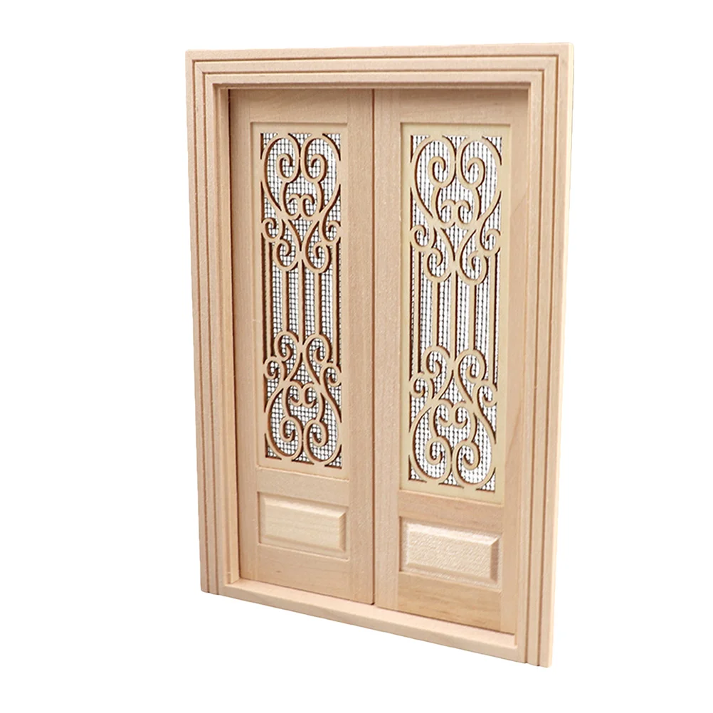 

House Screen Door Decor Wooden Doors for DIY Artificial Mini Model Children Plaything Furniture Adornment