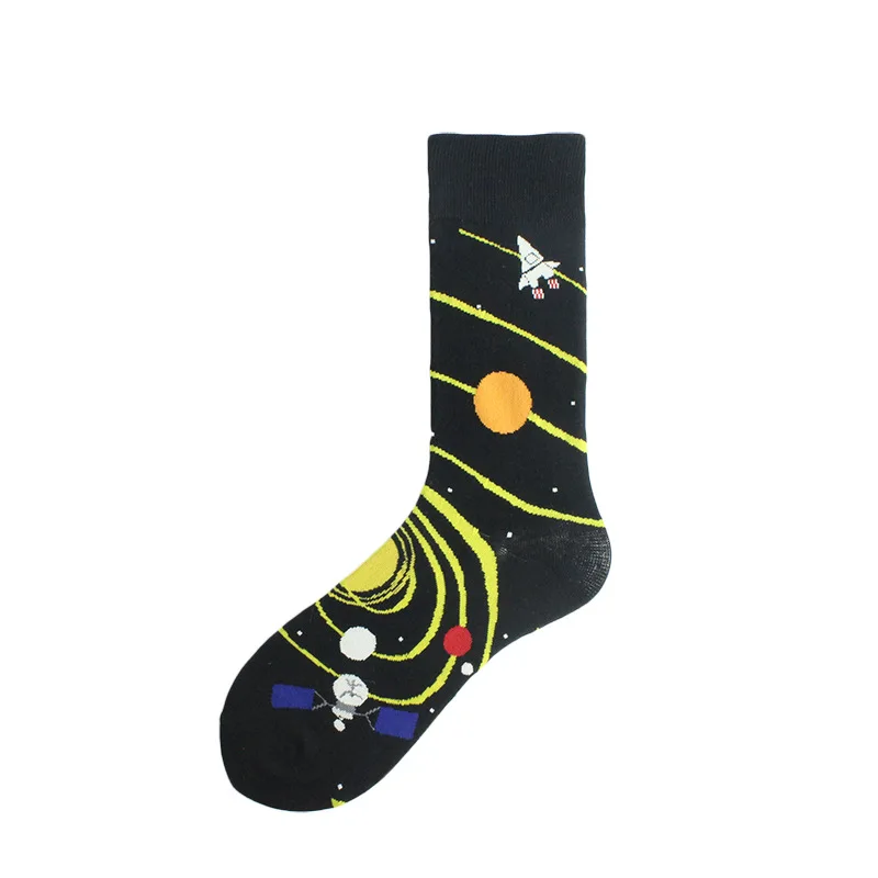 Calzini da uomo astronauta stile pittura Harajuku calzini in cotone colorato Planet Rocket Space Street Alien Socks