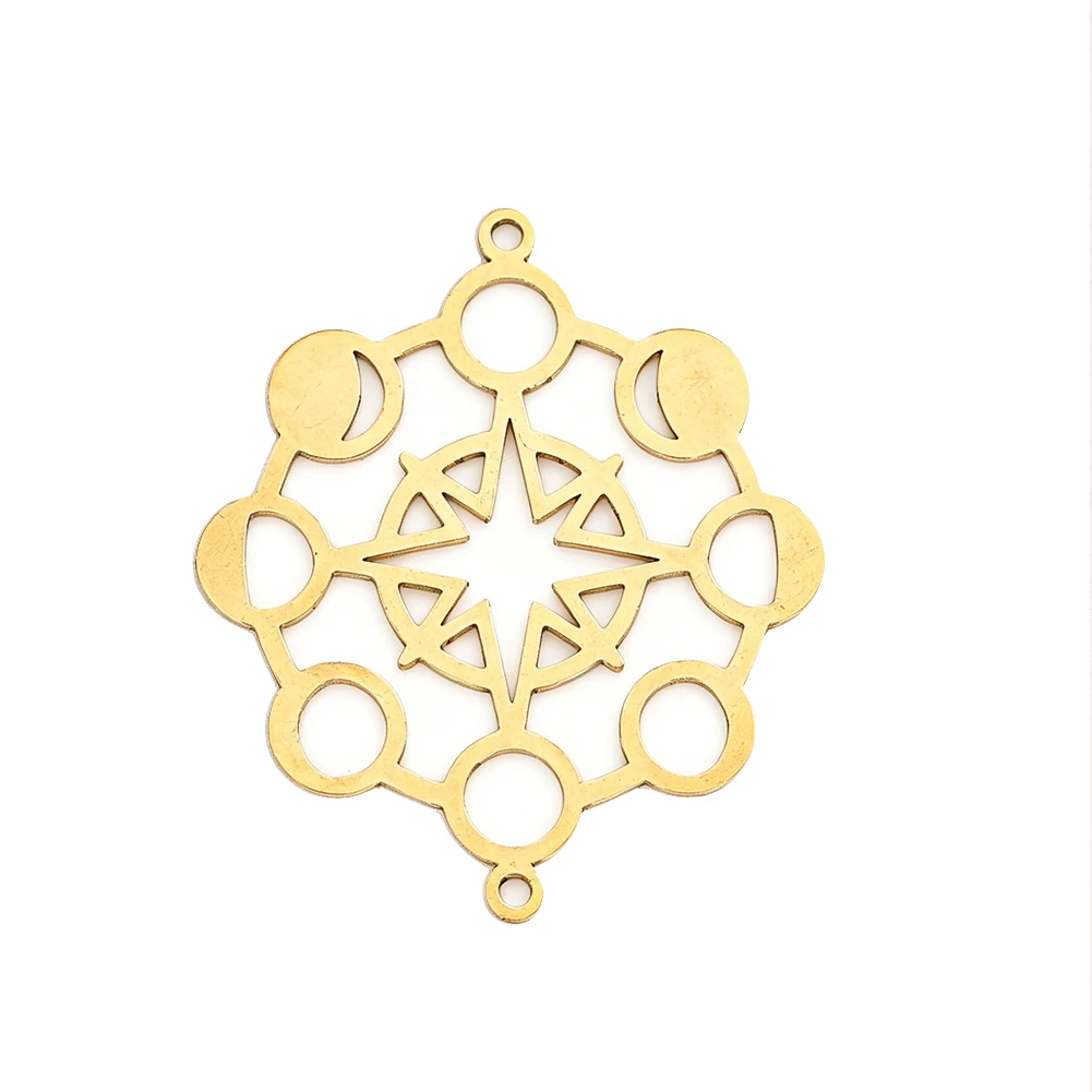 Moon Phase Eight Pointed Star Pendant Gold Brushed Brass For DIY Jewelry Making Necklace Earring Bracelet Spiritual Healing Gift
