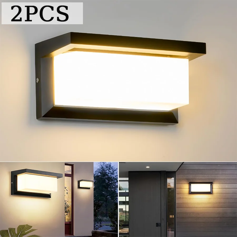 2 lampes murales LED d'extérieur étanches IP66 avec détecteur de mouvement, éclairage extérieur pour porche, balcon, jardin, lampe murale d'extérieur