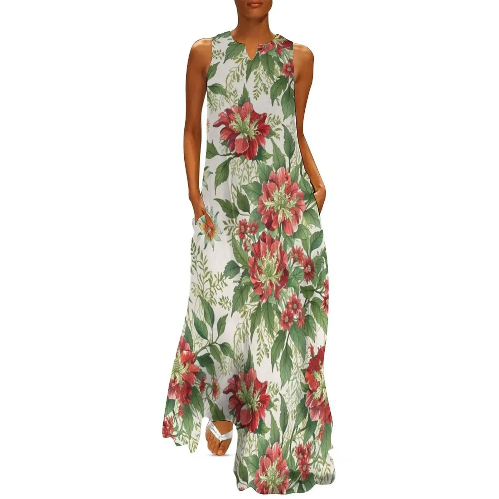 

Red and green flower Long Dress women's summer dresses 2025 Party dresses for women dresses for womens women evening dress