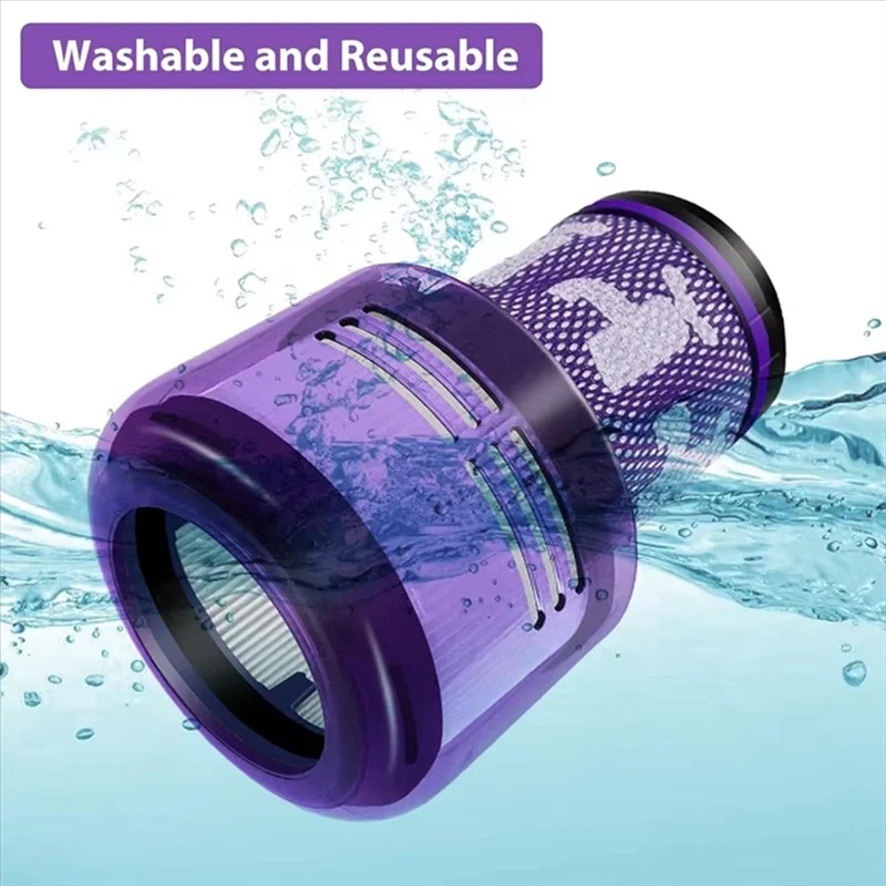 BAAO-Vacuum Filters For Dyson V12 Detect Slim/SV34/SV35 Washable And Reusable Filter Replacement Vacuum Brush