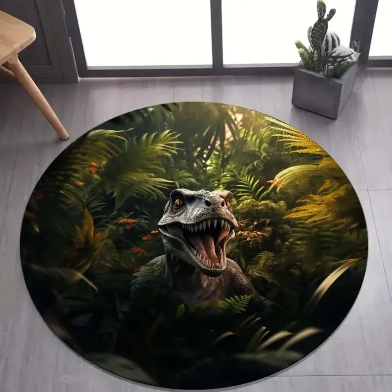 Runder Dinosaurier-Teppich für Wohnzimmer, Schlafzimmer und Spielbereich, maschinenwaschbarer Teppich für Camping, Veranda, Outdoor-Fußmatte