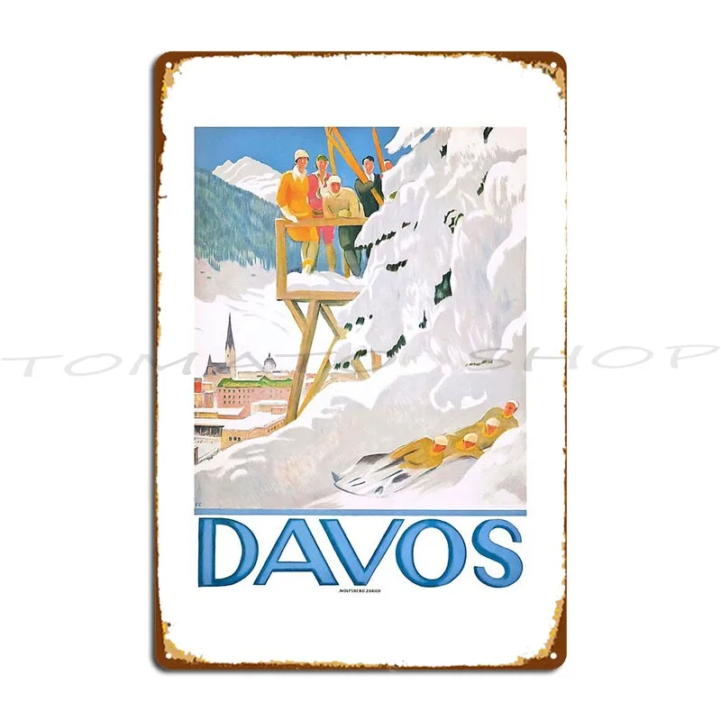 1918 Davos Switzerland Winter Sports Poster Metal Signs Club Wall Decor Pub Wall Printed Tin Sign Poster