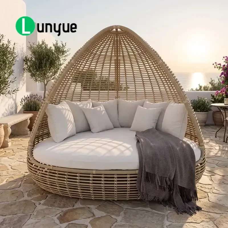Rattan Lounge Sofa Pool Side Bed Beach Chair Outdoor Garden Sun Lounger for Hotel Villa Terrace Cabin Solarium Furniture